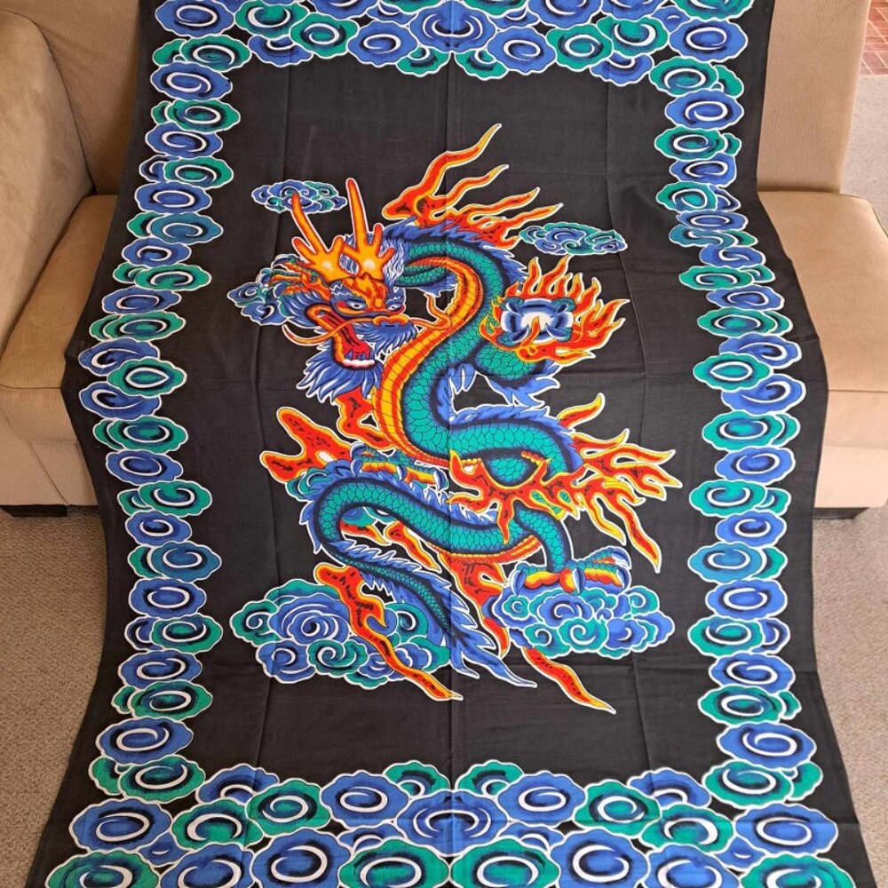 New Green Blue Dragon Tapestry Room Decor Wall Hanging GIFT Fire Serpent Chinese - Picture 1 of 4